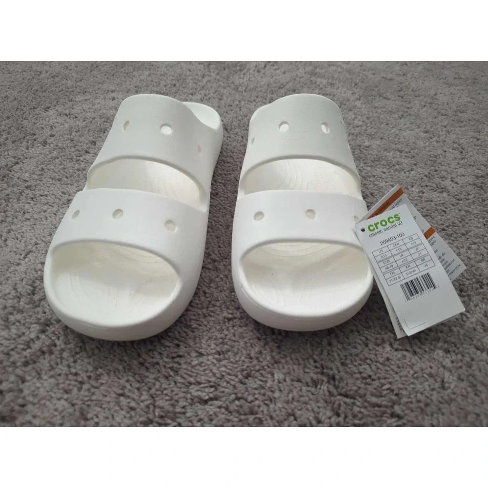 Crocs Slides Mens 13 White‎ Classic Sandal V2 Two Strap Croslite NWT